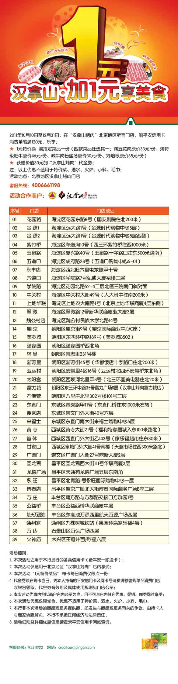 [北京]平安卡信用卡汉拿山 加1元享美食,卡宝宝网 