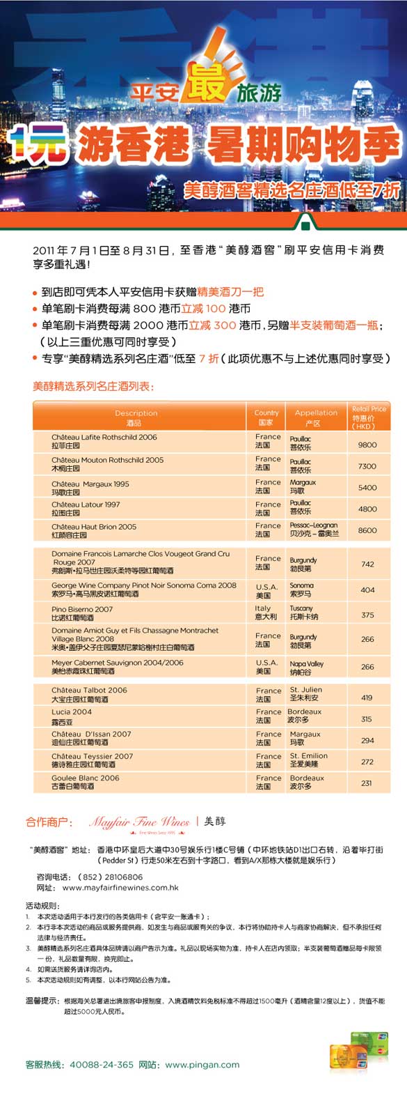 平安银行信用卡，深圳市美醇酒窖 精选名庄酒低至7折，卡宝宝网